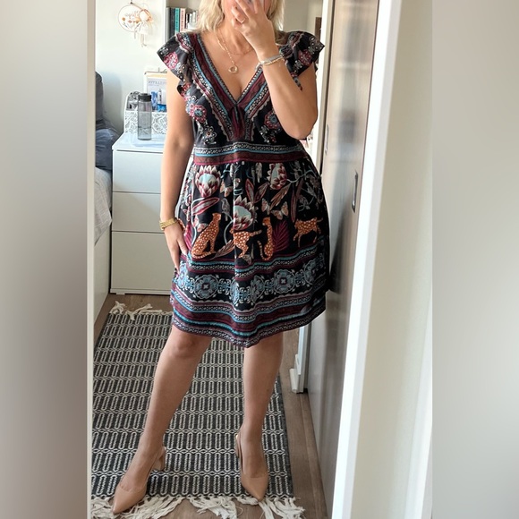 Anthropologie V-Neck Plunge Tunic Mini Boho Evening Summer Vacation Dress L - Picture 5 of 15